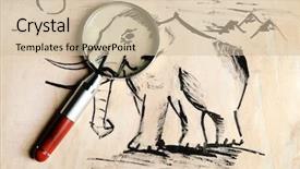  Presentation with rock paintings magnifier - Presentation theme with antropology - rock paintings with magnifier background and a soft green colored foreground