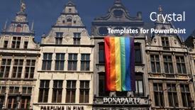  Presentation with rainbow flag - Presentation design consisting of antwerp-belgium-august-12-2012 background and a  colored foreground