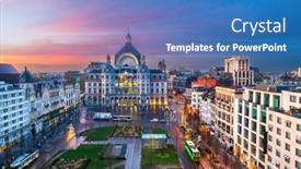  Presentation with belgium - Slide set with antwerp-belgium-cityscape-and-plaza background and a teal colored foreground