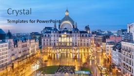  Presentation with railway - PPT theme having antwerp-belgium-cityscape-at-centraal background and a light blue colored foreground
