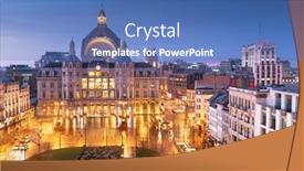  Presentation with belgium - Cool new slide set with antwerp-belgium-cityscape-at-centraal backdrop and a teal colored foreground