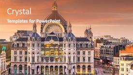  Presentation with belgium - Slide deck featuring antwerp-belgium-cityscape-at-centraal background and a coral colored foreground