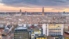  Presentation with belgium - PPT layouts having antwerp-belgium-cityscape-from-above background and a coral colored foreground