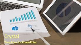  Presentation with financial report - Audience pleasing presentation consisting of anual report - financial charts on the table backdrop and a coral colored foreground