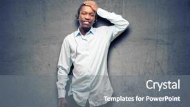  Presentation with call center - Theme featuring overwhellmed - black man consultant of call background and a gray colored foreground