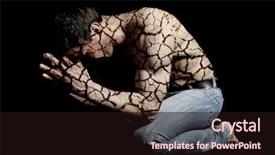  Presentation with cracked - PPT theme consisting of anxiety depression - cracked skin man in pose background and a wine colored foreground