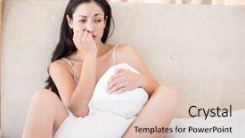  Presentation with crying - Presentation theme featuring anxiety depression - pretty brunette crying on bed background and a lemonade colored foreground