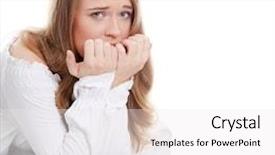  Presentation with nail salon beauty nails concept - Beautiful theme featuring anxiety depression - stressed young woman eating her backdrop and a white colored foreground