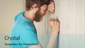  Presentation with wall - Amazing slide set having anxiety depression - troubled hipster leaning against wall backdrop and a light blue colored foreground