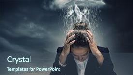  Presentation with crying - PPT theme with anxiety depression - young crying businesswoman with hands background and a ocean colored foreground
