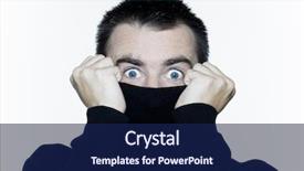  Presentation with fear - Presentation theme having anxiety fear - man expressive portrait on isolated background and a navy blue colored foreground