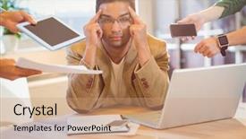  Presentation with anxiety - Presentation theme with anxiety fear - man surrounding by work background and a  colored foreground