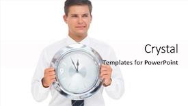  Presentation with clock - Beautiful PPT layouts featuring anxious businessman holding a clock backdrop and a white colored foreground