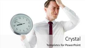  Presentation with clock - Audience pleasing theme consisting of anxious businessman holding a clock backdrop and a white colored foreground