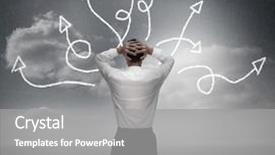  Presentation with arrows - Presentation theme featuring anxious businessman looking at jumbled background and a gray colored foreground