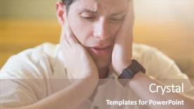  Presentation with lecture hall - Amazing presentation theme having anxious male student during exam backdrop and a coral colored foreground