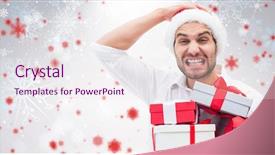  Presentation with christmas ribbon festive - PPT layouts having anxious times - festive man holding christmas gifts background and a sky blue colored foreground