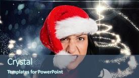  Presentation with sexy santa woman red - PPT theme having anxious times - frustrated woman biting santa hat background and a ocean colored foreground