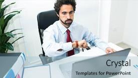  Presentation with animated watch - Slides having anxious times - tired and bored businessman looking background and a  colored foreground