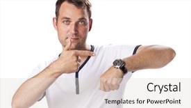  Presentation with time running out - Cool new PPT theme with anxious times - worrier man running backdrop and a  colored foreground