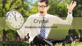  Presentation with sitting posture and computer ergonomics - Amazing slides having anxious times - young angry businessperson with computer backdrop and a yellow colored foreground