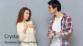  Presentation with late childhood - Amazing PPT theme having anxious times - young interracial couple being late backdrop and a light gray colored foreground