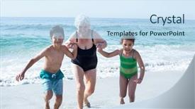  Presentation with sea shore - PPT theme consisting of aoll free - grandmother with grandchildren running background and a sky blue colored foreground