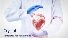  Presentation with heart medical - Theme consisting of aorta - doctor hands in medical gloves background and a sky blue colored foreground
