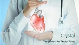  Presentation with stethoscope and red heart health - PPT theme having aorta - doctor with stethoscope holding heart background and a sky blue colored foreground