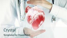  Presentation with heart - Presentation design featuring aorta - doctor with stethoscope holding heart background and a sky blue colored foreground