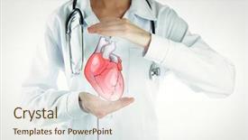  Presentation with stethoscope and red heart health - PPT layouts having aorta - doctor with stethoscope holding heart background and a sky blue colored foreground