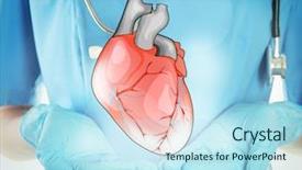  Presentation with stethoscope and red heart health - Beautiful PPT theme featuring aorta - doctor with stethoscope holding heart backdrop and a sky blue colored foreground