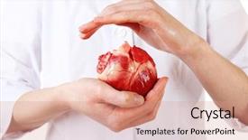  Presentation with heart in hands - Slide set with aorta - heart in doctor hands closeup background and a coral colored foreground