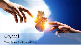  Presentation with hands heart - PPT theme enhanced with aorta - man hands showing anatomical heart background and a light blue colored foreground