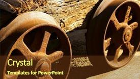  Presentation with old - Colorful PPT layouts enhanced with apa - wheels of the old mine backdrop and a tawny brown colored foreground