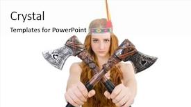  Presentation with indian woman - Beautiful slide set featuring cherokee - indian woman with axes backdrop and a white colored foreground