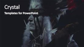  Presentation with american indian - Colorful slide deck enhanced with feather headdress and traditional war backdrop and a dark gray colored foreground