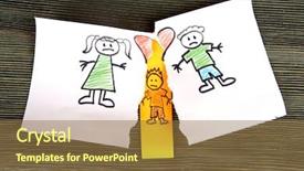  Presentation with drawing on wood - PPT theme with apart drawing of a family background and a tawny brown colored foreground
