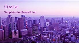  Presentation with osaka - Presentation theme featuring tokyo apartment - osaka skyline at sunset background and a sky blue colored foreground