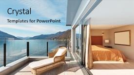  Presentation with bedroom modern - Presentation design with apartment bedroom view from balcony background and a light blue colored foreground