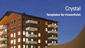  Presentation with apartment - Slide deck featuring apartment building at night time background and a ocean colored foreground