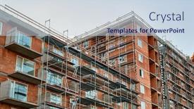  Presentation with building construction - Colorful PPT theme enhanced with apartment-building-block-of-flats backdrop and a sky blue colored foreground