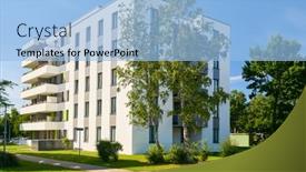  Presentation with housing - Amazing PPT theme having apartment-building-in-a-prefabricated backdrop and a light blue colored foreground