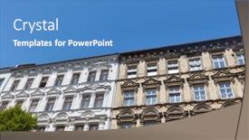  Presentation with building - PPT theme having apartment-building-in-an-old background and a teal colored foreground