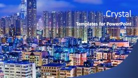  Presentation with hong kong - Cool new slide set with apartment-building-in-hong-kong backdrop and a cobalt blue colored foreground