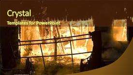  Presentation with fire door - Cool new slides with burning door - apartment building on fire backdrop and a tawny brown colored foreground