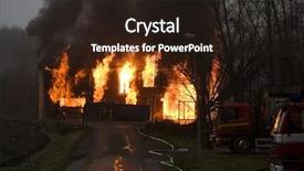  Presentation with building fire - PPT theme with burning door - apartment building on fire background and a wine colored foreground