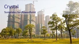  Presentation with complex - Slides featuring apartment complex - craper building background and a sky blue colored foreground