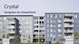  Presentation with residential - Slide deck with apartment complex - view of a residential district background and a sky blue colored foreground
