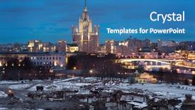  Presentation with hotel construction - PPT layouts enhanced with apartment house on kotelnicheskaya embankment and place for construction on site hotel russia in moscow in evening background and a teal colored foreground